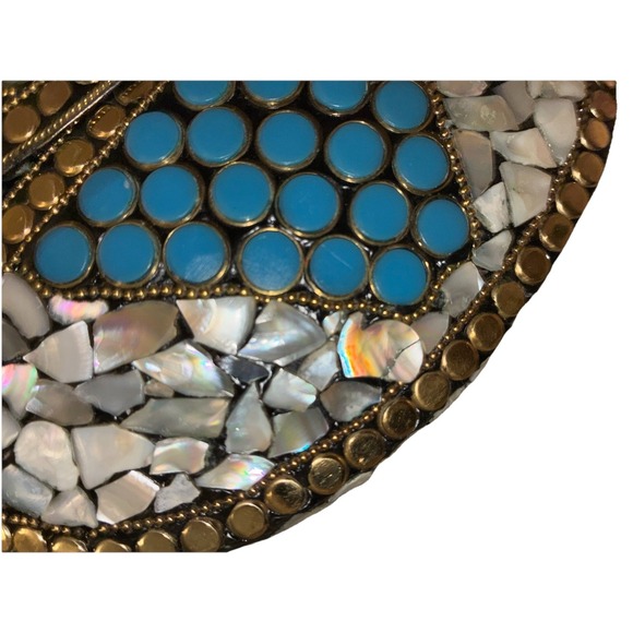 Ramla Porte-Moi Clutch Moroccan Mosaic Pearl/Turquoise Gold‎ Handmade NEW